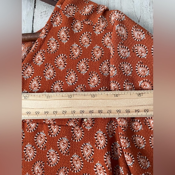 Janet Chung Orange Abstract Print Blouse Gold Buttons Women's SZ Large - Picture 6 of 8